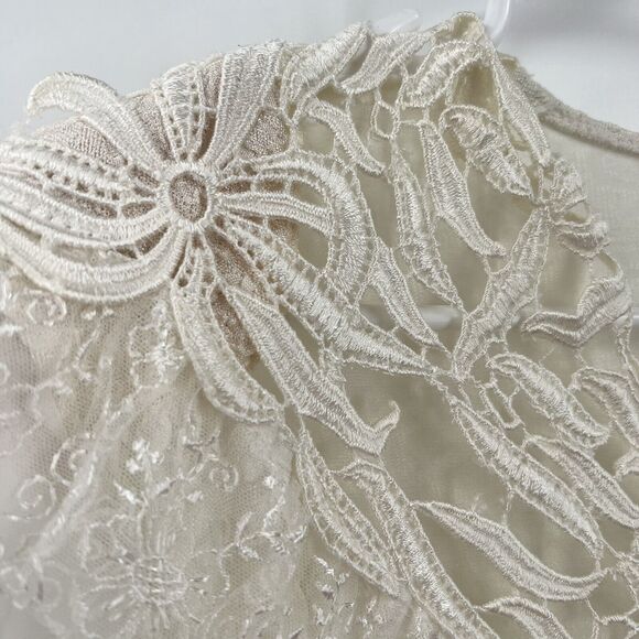 VTG Bhatti France Lace Ruffle Bodysuit Shoulder Pads Victorian S/M Classy - Picture 8 of 16